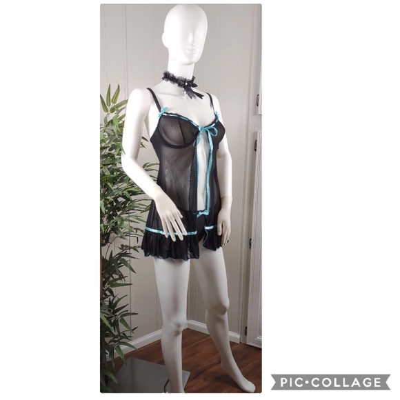 MEDIUM black babydoll & matching thong - Picture 3 of 12